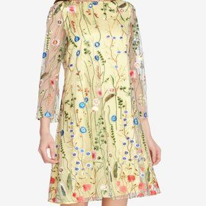 Tahari, Size 4, Yellow with embroidered flower overlay